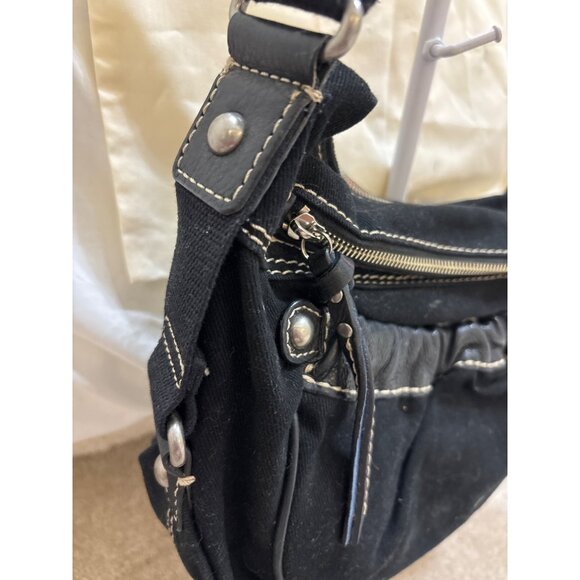 Fossil Black Canvas & Faux Leather Shoulder Bag With Adjustable Strap - Picture 3 of 16